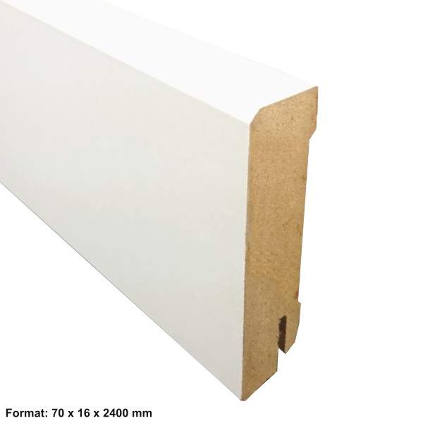 TRECOR® Sockelleiste, Fußleiste, Laminatsockelleiste 16 x 70 mm mit rechteckigem Profil, Weiß